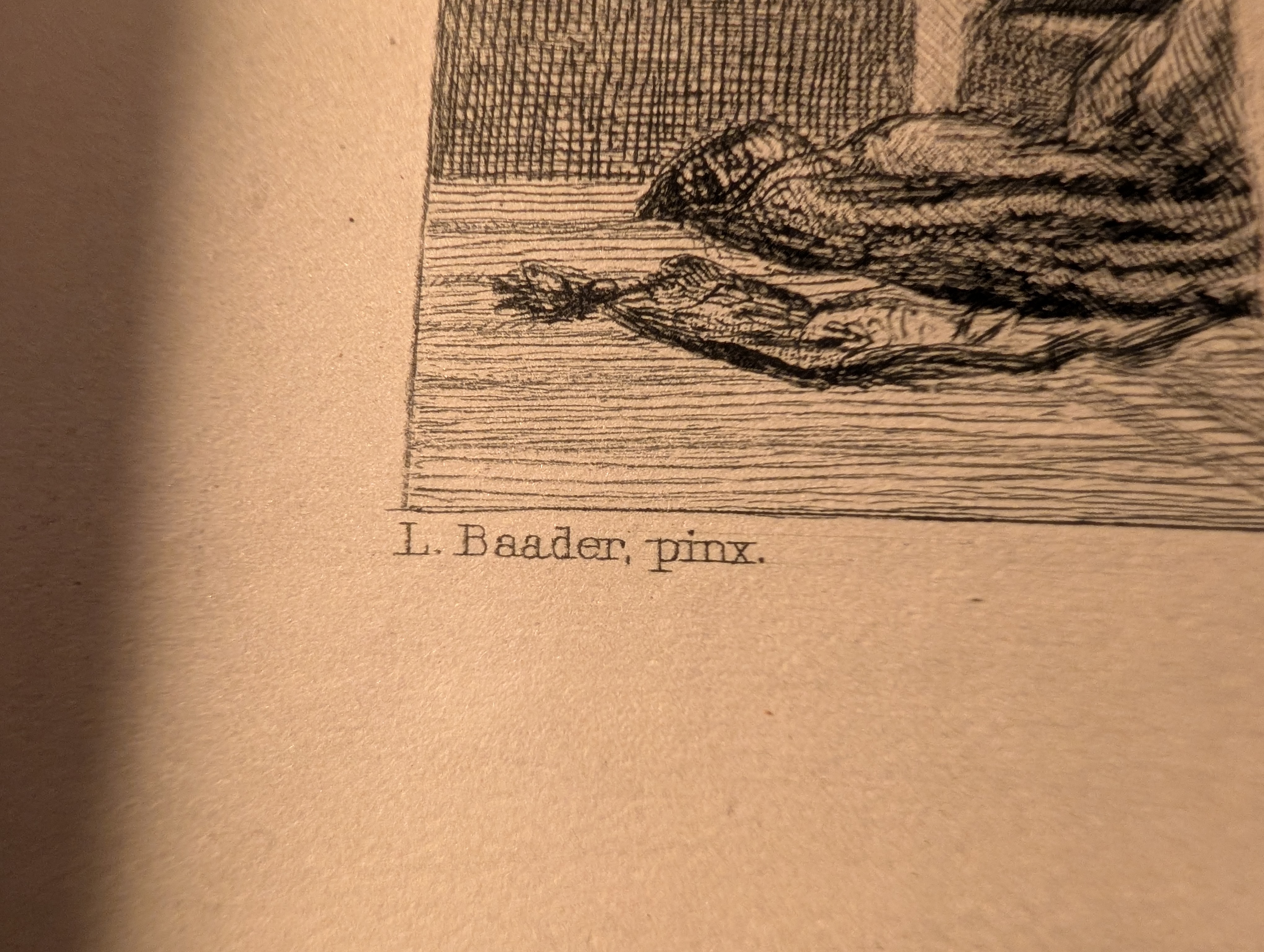 Bottom corner of engraved plate attributed to L. Baader