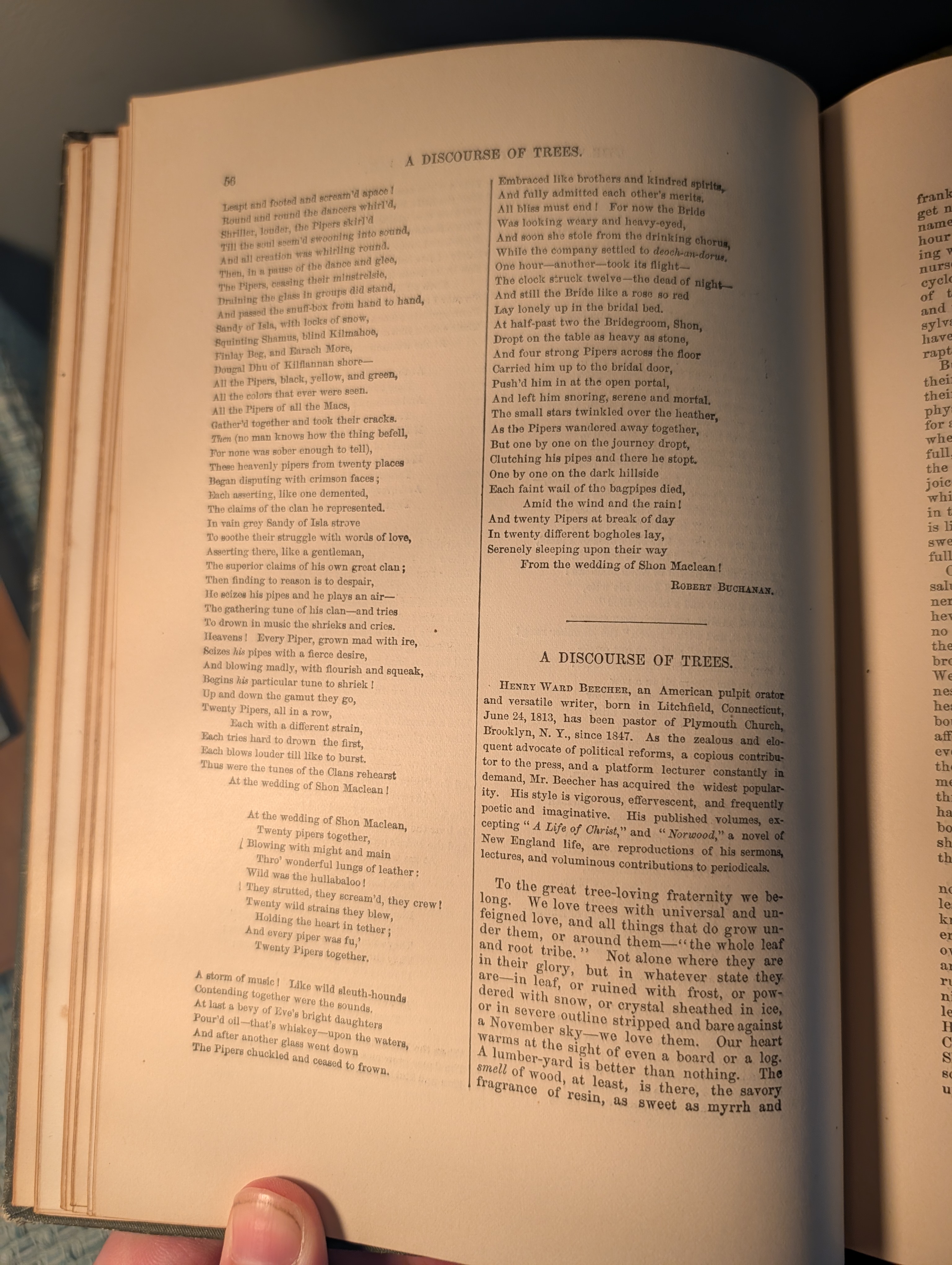 Poetry by Buchanan and prose by Henry Ward Beecher on trees