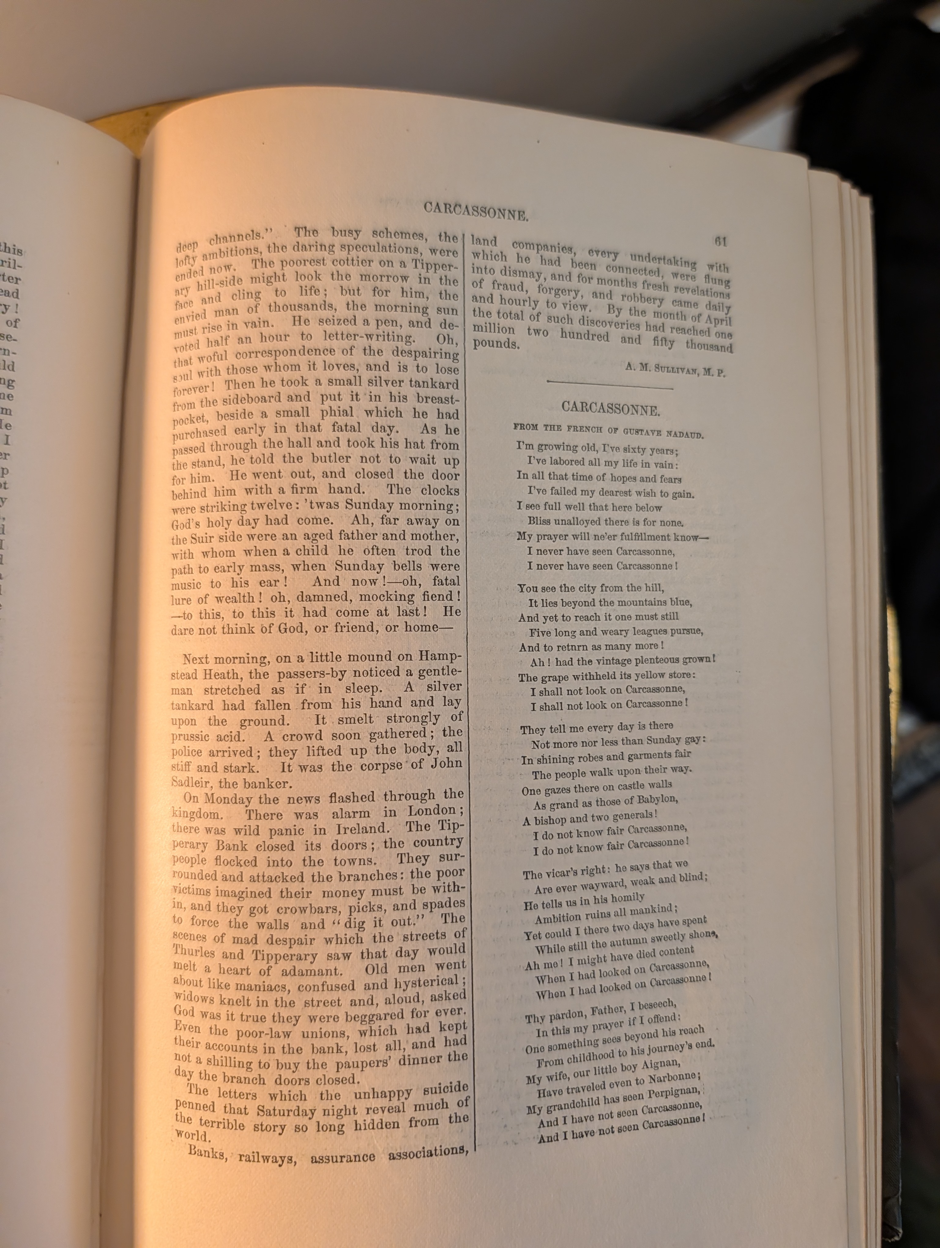 Prose about John Sadleir and poem Carcassonne