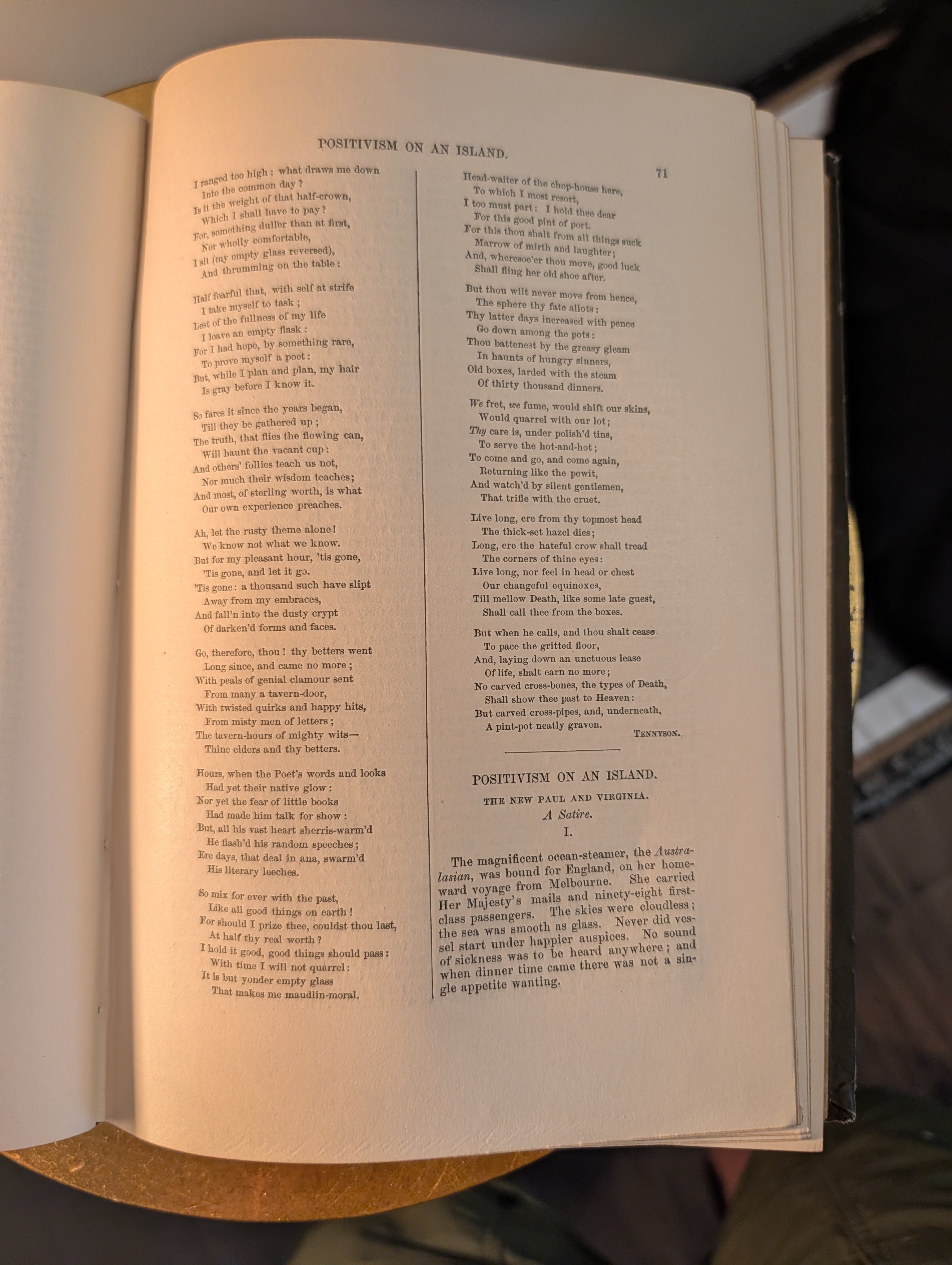 Poetry by Tennyson and start of Positivism on an Island