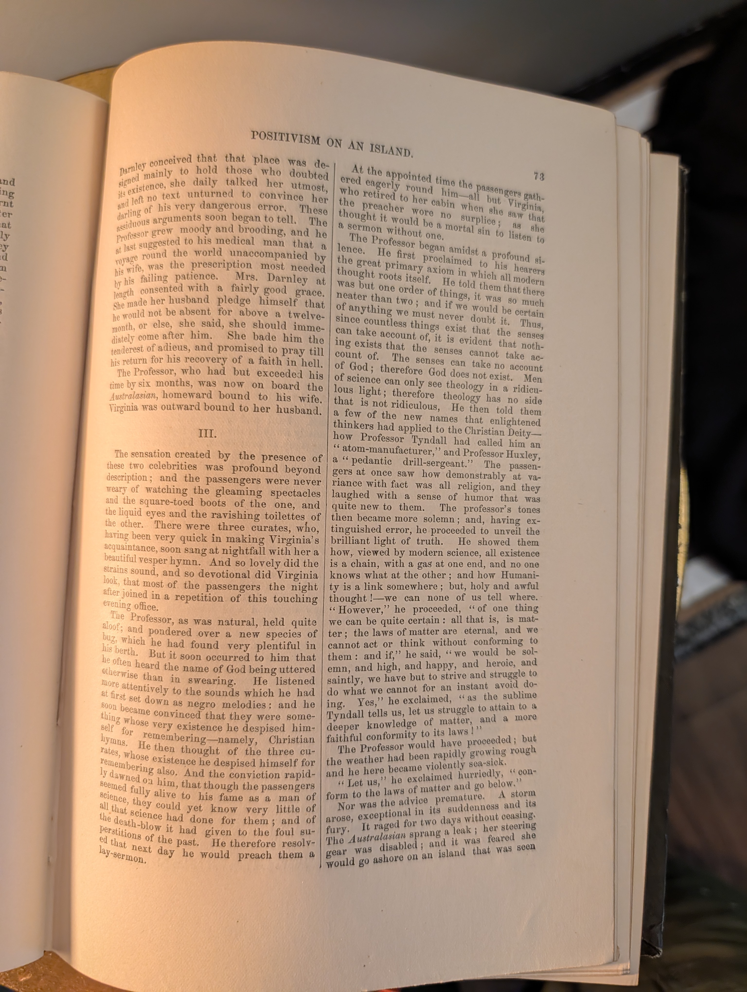 Story text: Positivism on an Island, section III