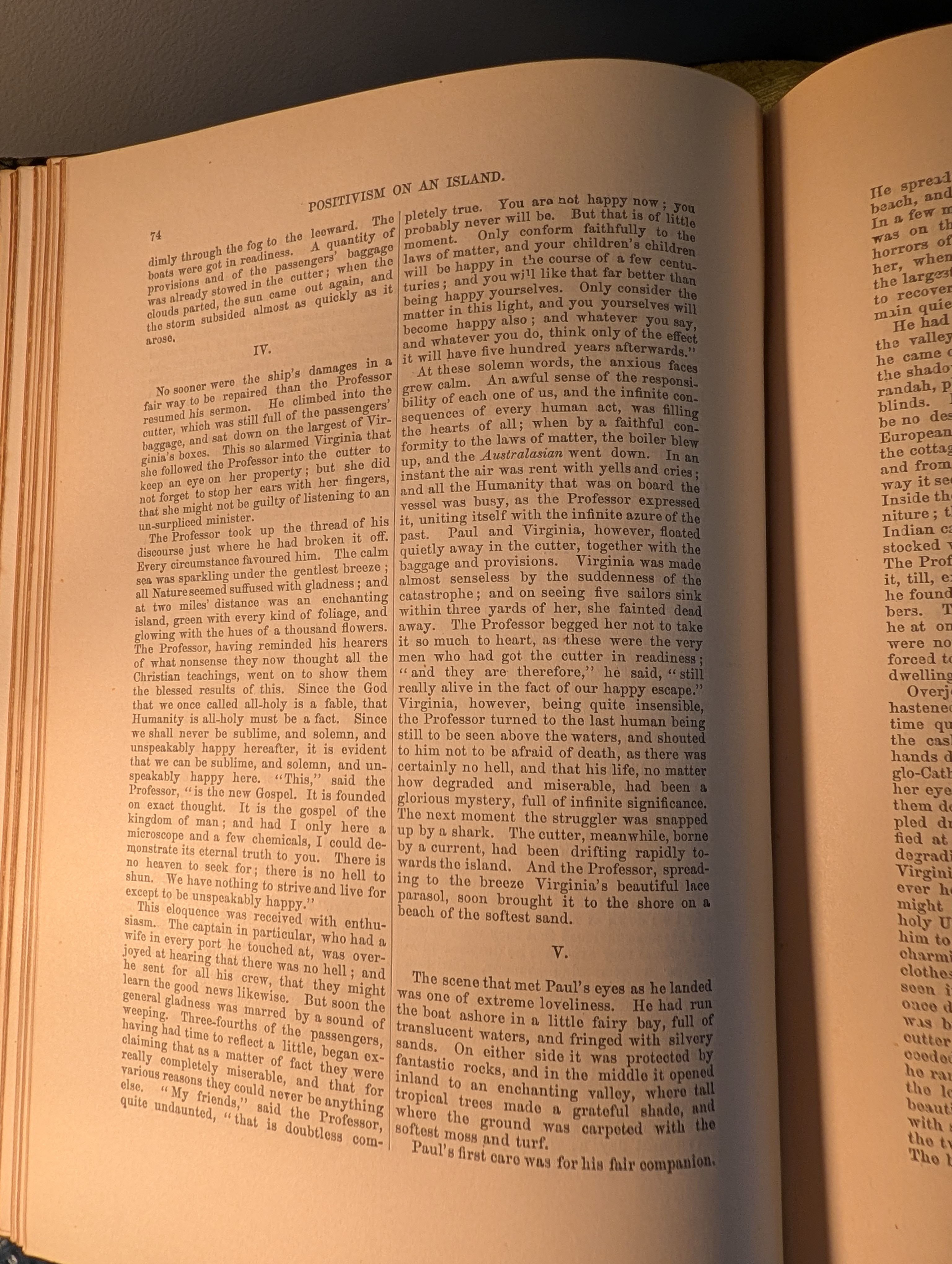 Text page from 'Positivism on an Island', sections IV and V