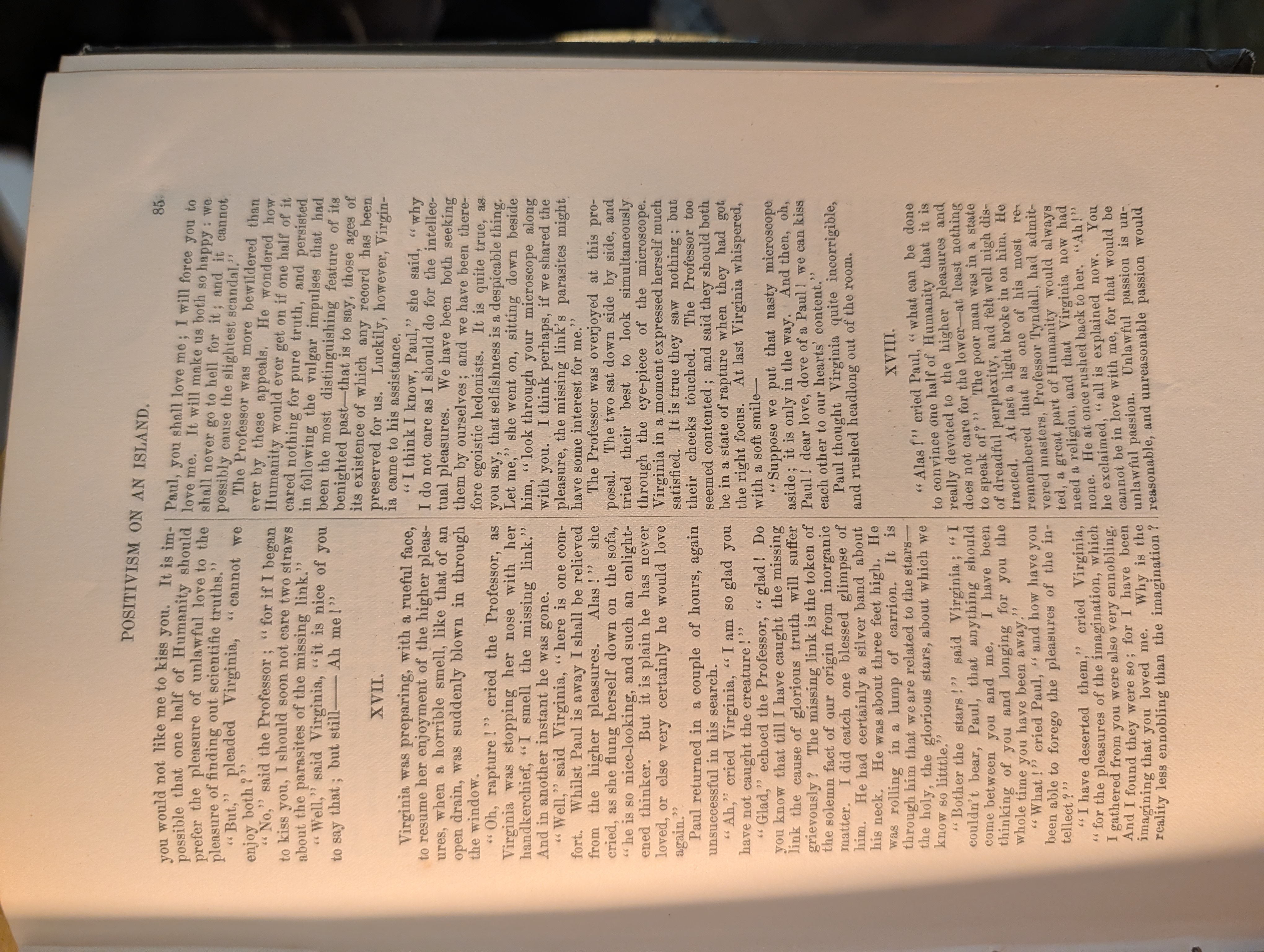 Prose fiction page titled Positivism on an Island