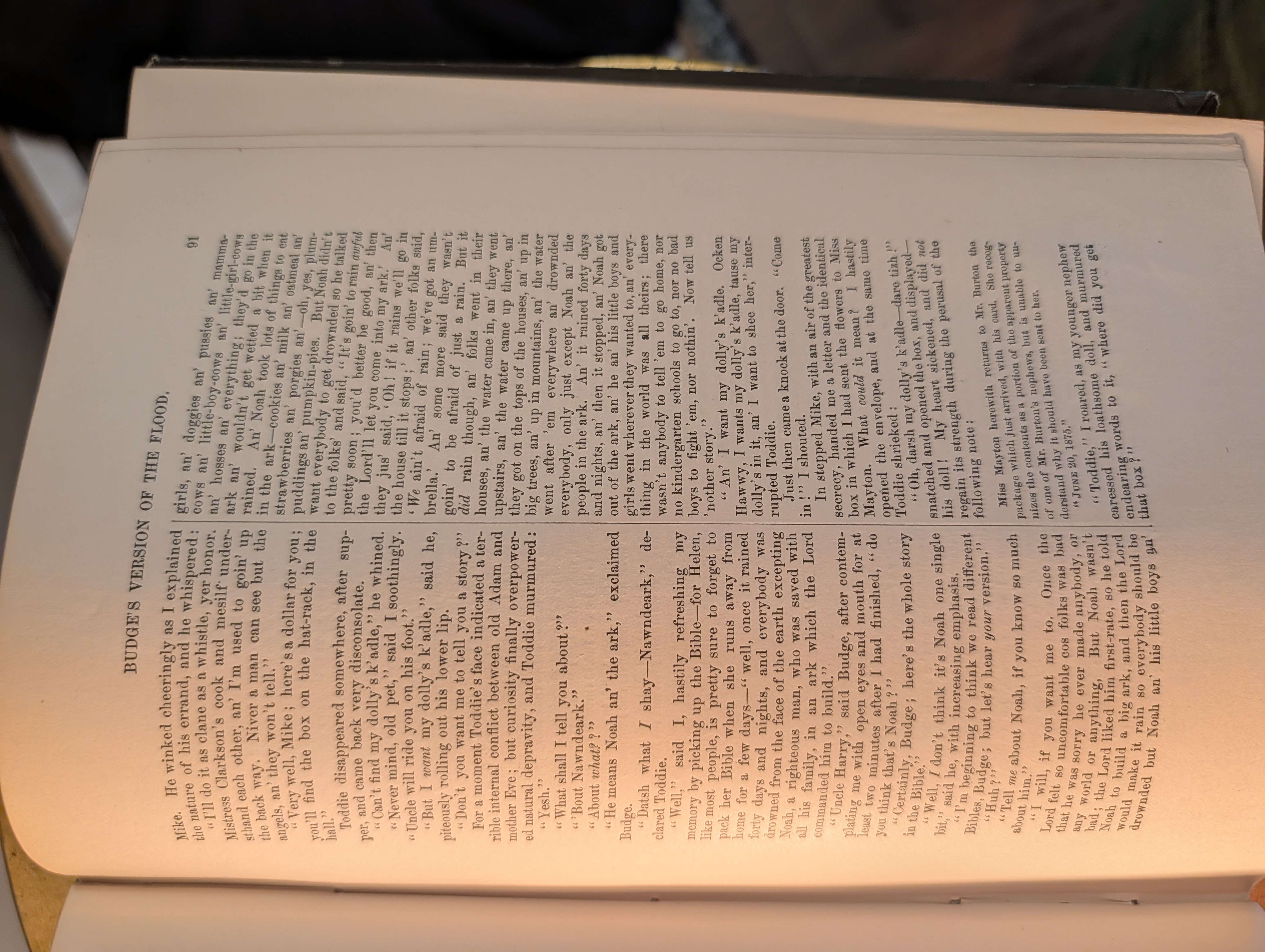 Budge's Version of the Flood, humorous prose piece