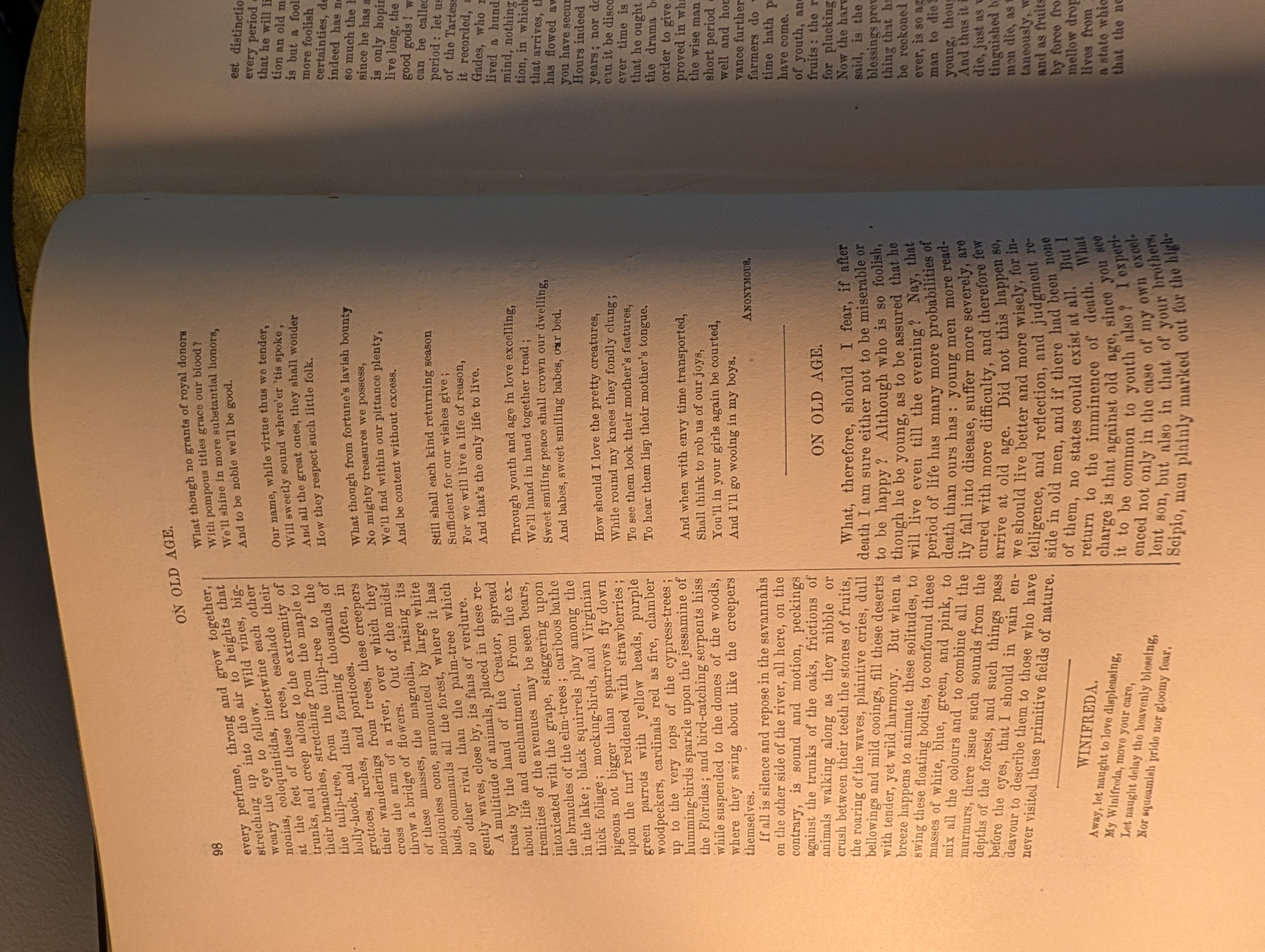 Page 98 with prose and poetry on Old Age